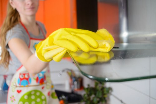 Technician performing sofa cleaning and stain removal in a home